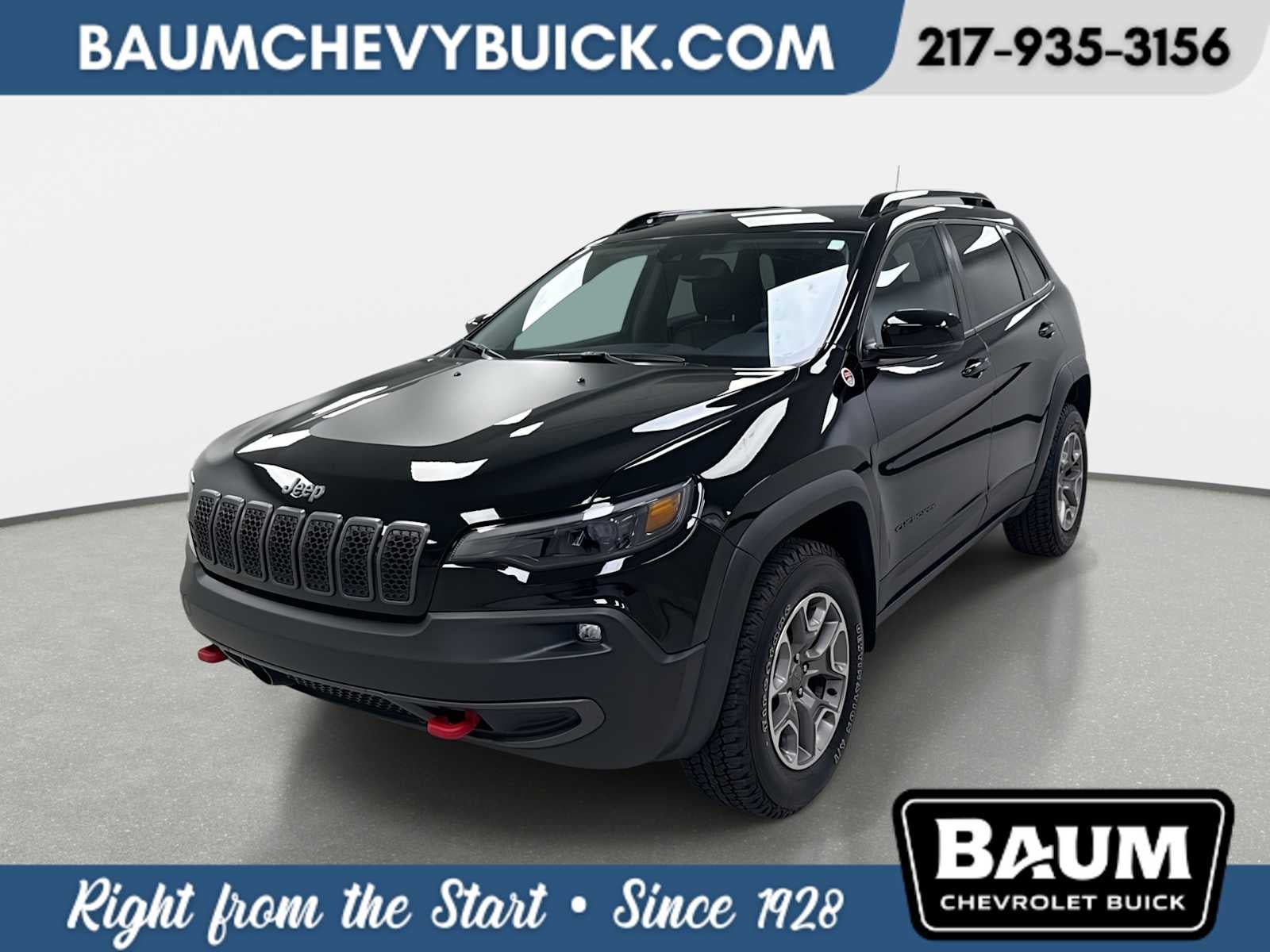 2022 Jeep Cherokee Trailhawk 4x4 in Black — front three-quarter view