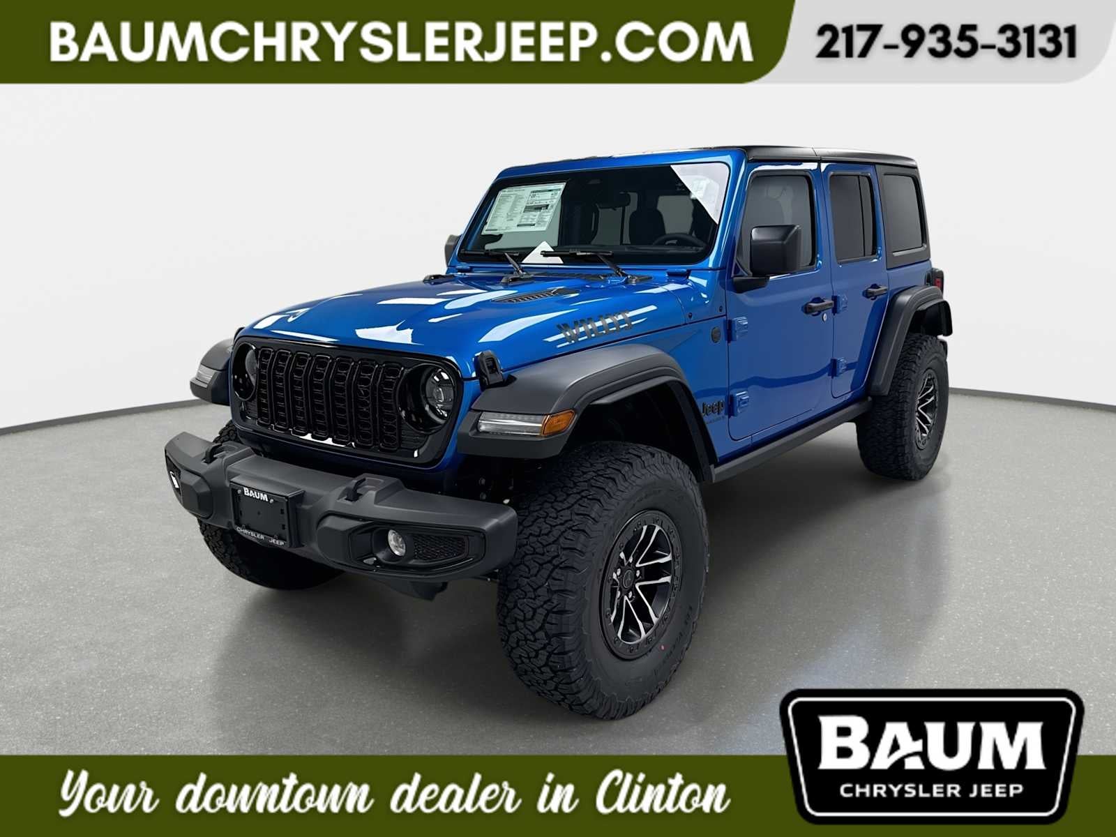 2026 Jeep Wrangler WRANGLER 4-DOOR WILLYS in Hydro Blue Pearl-Coat Exterior Paint — front three-quarter view
