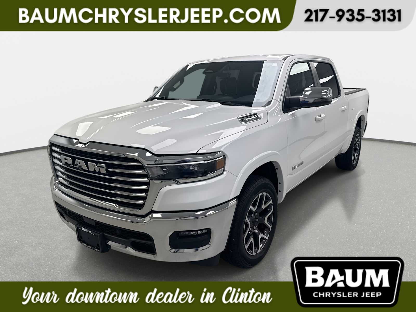 2025 RAM 1500 Laramie Crew Cab 4x4 5'7' Box in Bright White Clearcoat — front three-quarter view