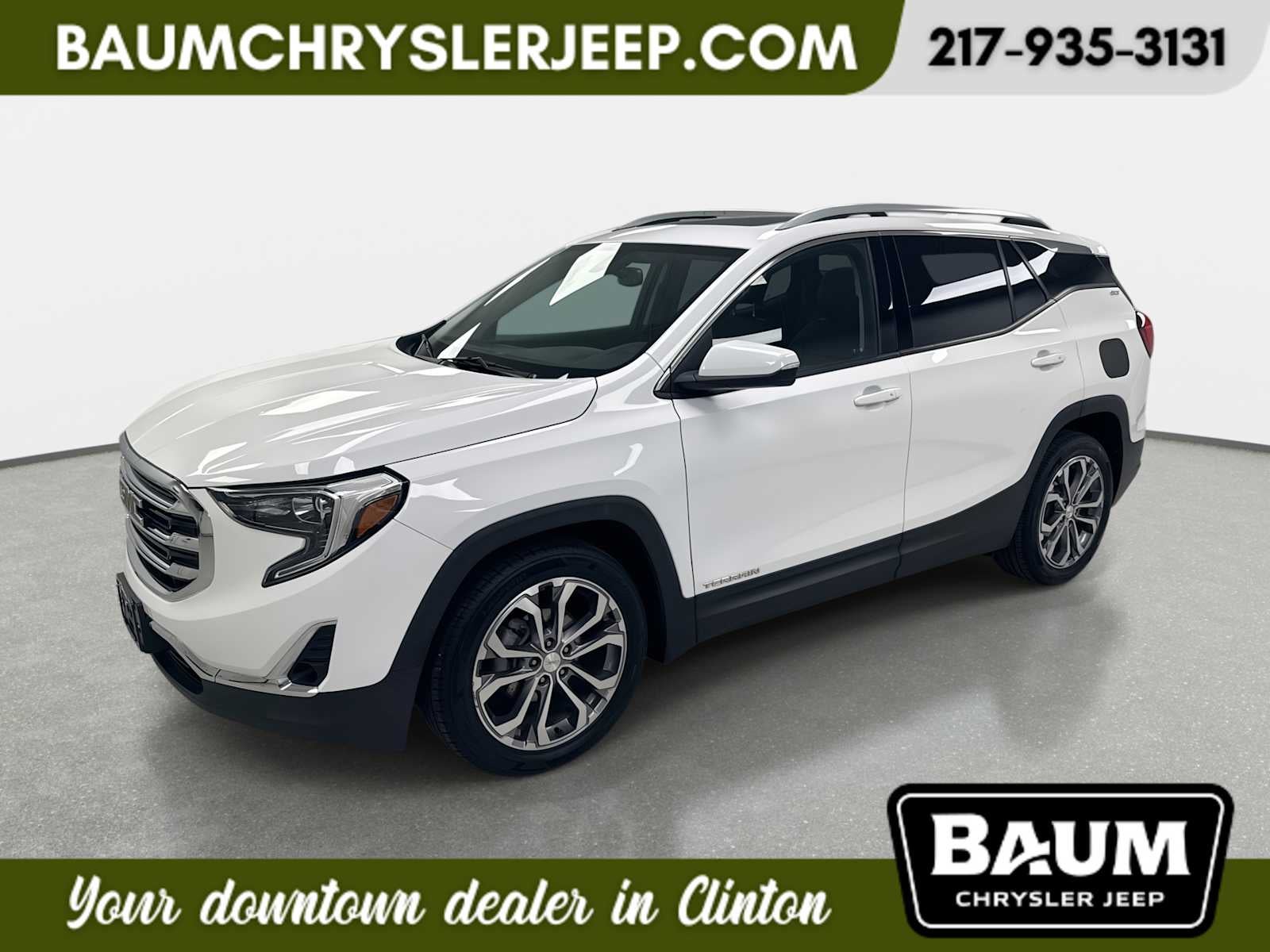 2019 GMC Terrain SLT in Summit White — front three-quarter view